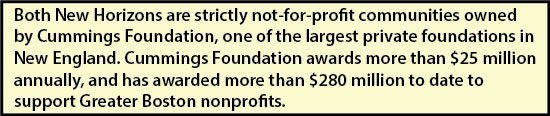 Both New Horizons are strictly not-for-profit communities owned by Cummings Foundation, a $1.2 billion net worth charitable foundation, founded in 1986 by William S. and Joyce M. Cummings. New Horizons in Marlborough has grown steadily under the same Executive Director since before its opening in 1992.